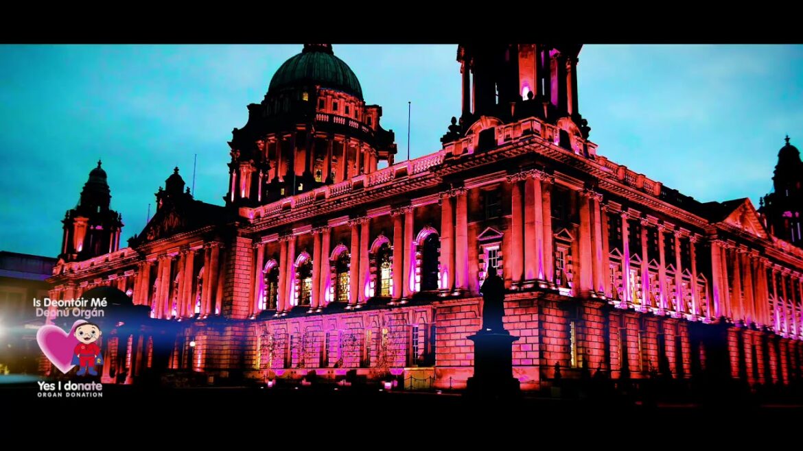 Belfast City Hall Illuminated Pink for Organ Donation Week